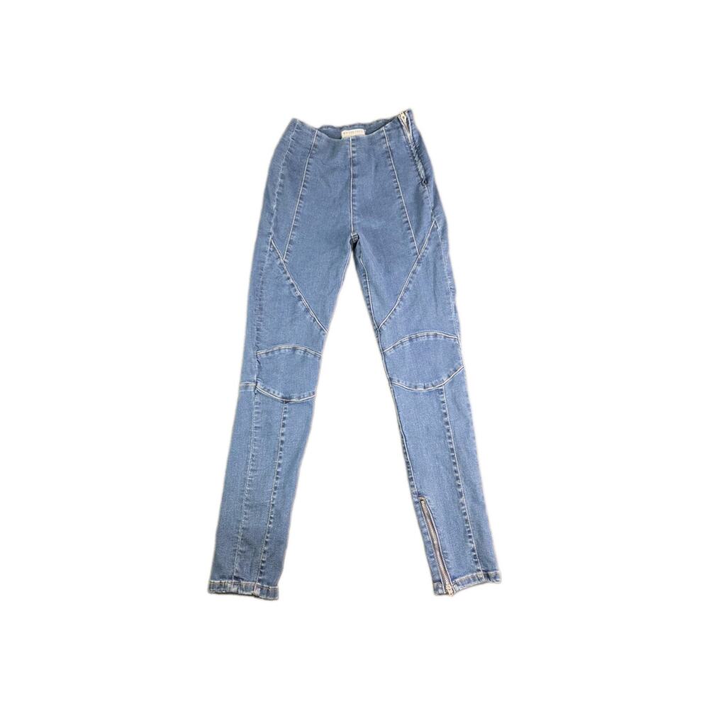 Free People We The Free Size 25 Bella Moto Skinny Jeans Blue Denim Women's C1